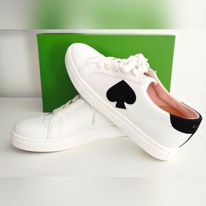 Authentic KATE SPADE Fez White Black Spade Leathee Sneakers Boat Shoe New In Box